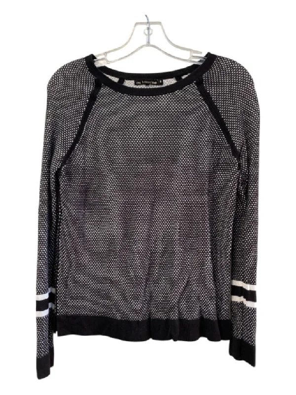 Rag & Bone Size Small Black Cotton Long Sleeve Polka Dot Sleeve Detail Top