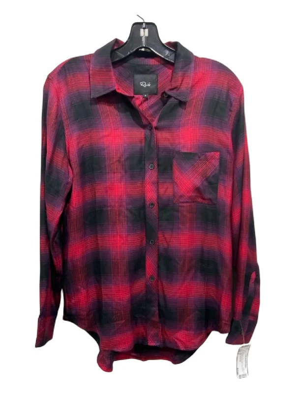 Rails Size S Red & Black Plaid Long Sleeve Button Up Top