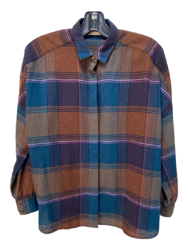 sessun Size Small Blue, Brown, Green Wool Blend Long Sleeve Plaid Top