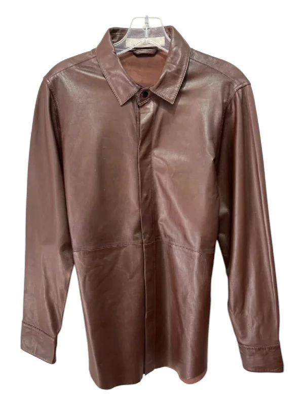 TELA Size M Brown Leather Button Down Long Sleeve Top