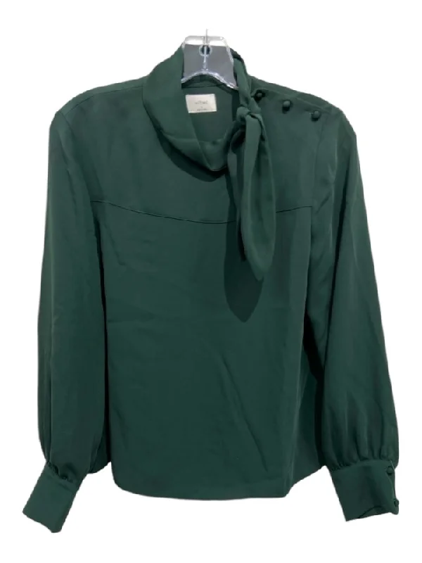 Wilfred Size Small Dark Green Polyester Blend Long Sleeve Tie Neck Top