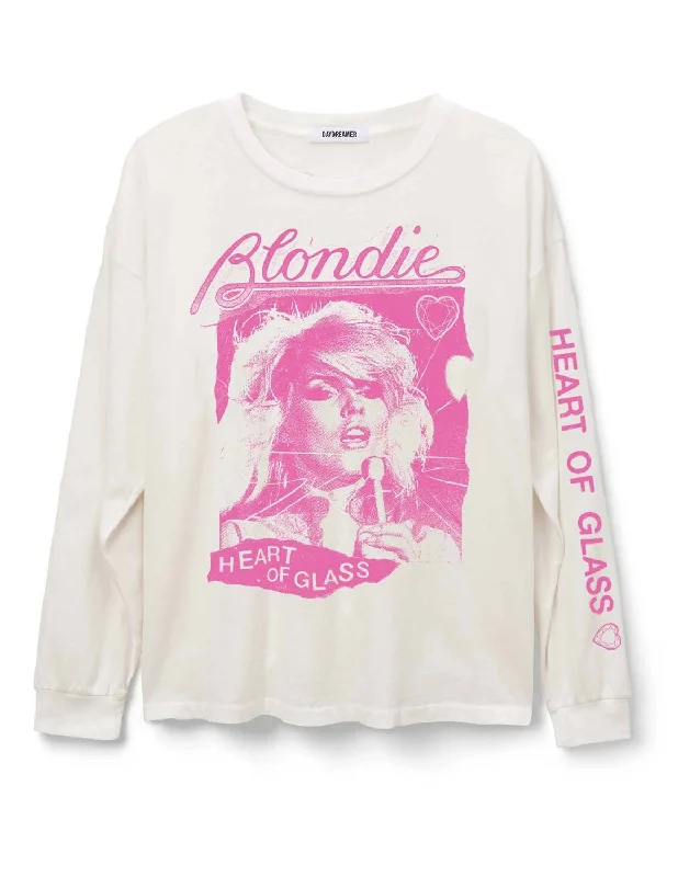 Women's Blondie Heart Of Glass Flyer Long Sleeve Tee Top In Vintage White